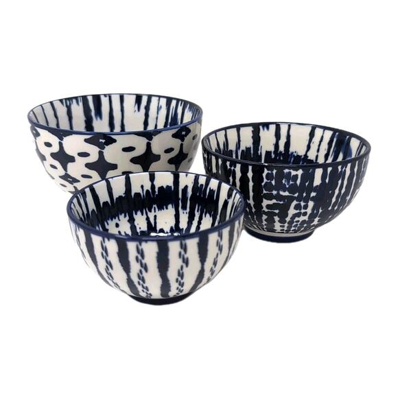 West Elm Indigo Cobalt Blue White Tie Dye Nesting Bowls Set of 3 Stacking - Picture 1 of 15